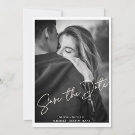 Moderne witte script foto bruiloft opslaan van de  kaart