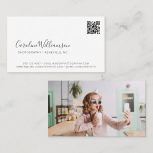 Moderne witte script foto QR-code minimale trendy Visitekaartje