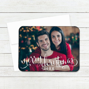 Moderne witte script Kerstmis foto Magneet