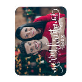 Moderne witte script Kerstmis foto Magneet (Verticaal)