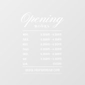 Moderne witte script openingstijden raamsticker (Vel)