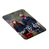 Moderne witte script save the date trouwfoto magneet (Rechterzijde)