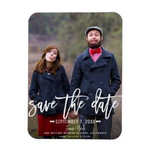 Moderne witte script save the date trouwfoto magneet