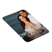 Moderne witte script save the date trouwfoto magneet (Rechterzijde)