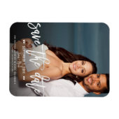 Moderne witte script save the date trouwfoto magneet (Horizontaal)