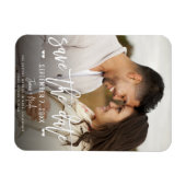 Moderne witte script save the date trouwfoto magneet (Horizontaal)