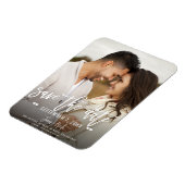 Moderne witte script save the date trouwfoto magneet (Linkerzijde)