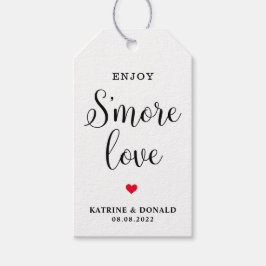 Moderne witte script S'more Love-huwelijksgunsttag Cadeaulabel