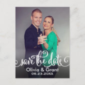 Moderne witte scriptfoto Save the Date Aankondigingskaart (Voorkant)