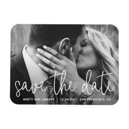 Moderne witte scripttypografie foto save the date magneet