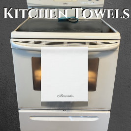 Moderne witte sjabloon, zwart script theedoek