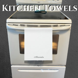 Moderne witte sjabloon, zwart script theedoek