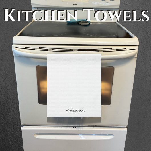 Moderne witte sjabloon, zwart script theedoek