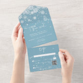 Moderne Witte Sparkle Sneeuwvlokken Blauwe QR Code All In One Uitnodiging (Afscheurbaar)