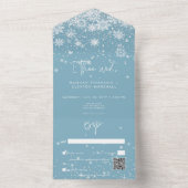 Moderne Witte Sparkle Sneeuwvlokken Blauwe QR Code All In One Uitnodiging (Binnen)
