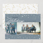 Moderne witte sterren en stippen op grijze feestda feestdagenkaart (Voorkant / Achterkant)