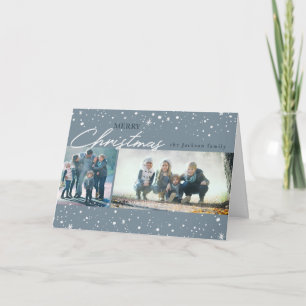 Moderne witte sterren op trendy grijze Kerstmis Feestdagen Kaart