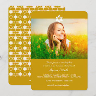 moderne witte sterren van David Bat Mitzvah Invite Kaart