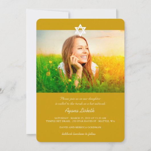 moderne witte sterren van David Bat Mitzvah Invite Kaart (Voorkant)