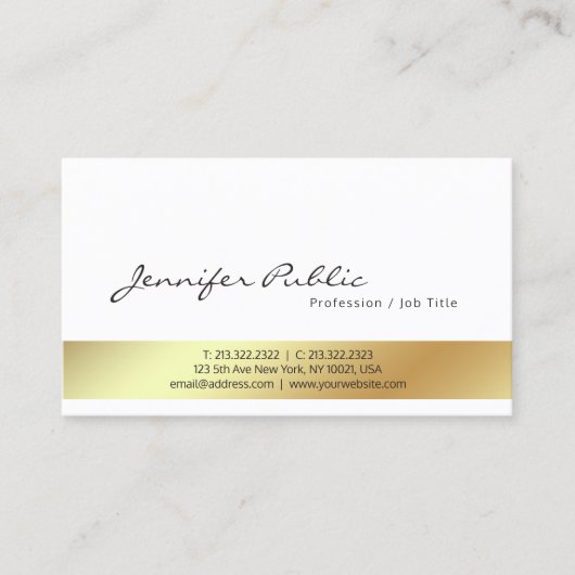 Moderne, witte, stijlvolle, goudkleurige vormgevin visitekaartje (Voorkant)