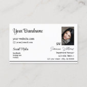 Moderne witte strepen met monogram en foto visitekaartje (Achterkant)