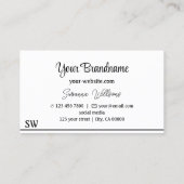 Moderne witte strepen met monogram stijlvol visitekaartje (Achterkant)