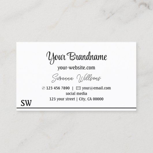 Moderne witte strepen met monogram stijlvol visitekaartje (Achterkant)