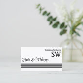 Moderne witte strepen met monogram stijlvol visitekaartje (Staand voorkant)