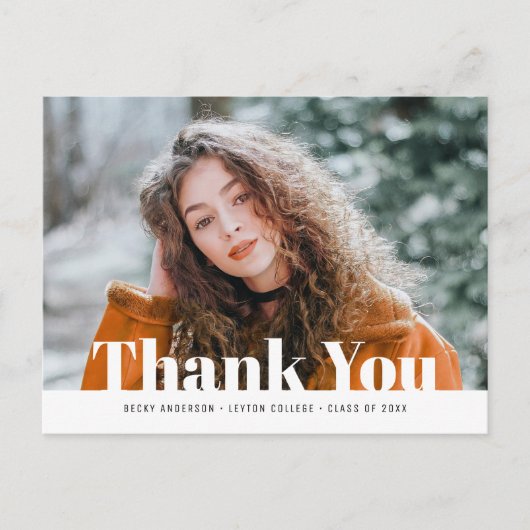 Moderne witte tekst foto afstuderen dank u briefkaart (Voorkant)