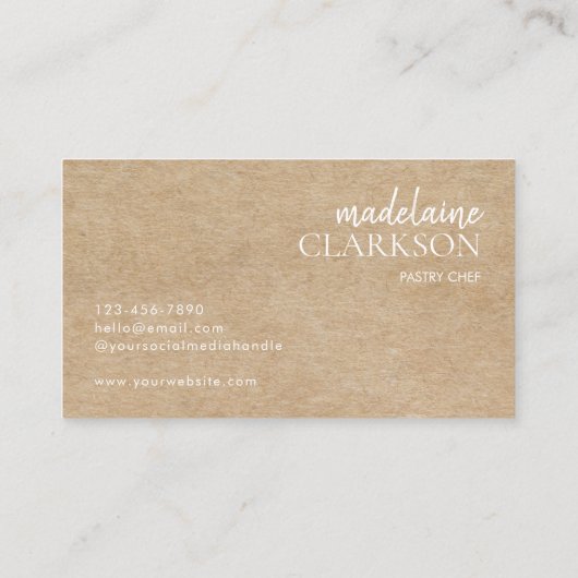 Moderne Witte Tekst Kraft Pastry Chef Bakkerij Visitekaartje (Achterkant)