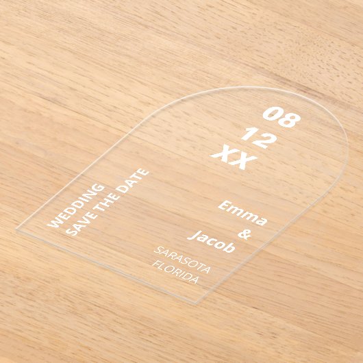 Moderne witte tekst Save the Date Acryl Uitnodigin Acryl Uitnodigingen (Laagn)