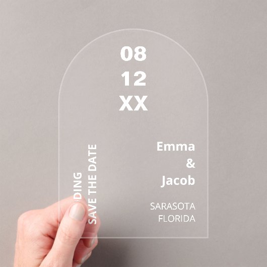 Moderne witte tekst Save the Date Acryl Uitnodigin Acryl Uitnodigingen (Insitu (Draagbaar))