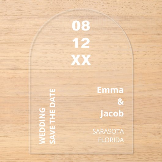 Moderne witte tekst Save the Date Acryl Uitnodigin Acryl Uitnodigingen (Voorkant)