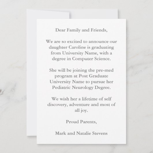 Moderne witte tekstbedekking | Foto Afstuderen Aankondiging (Achterkant)