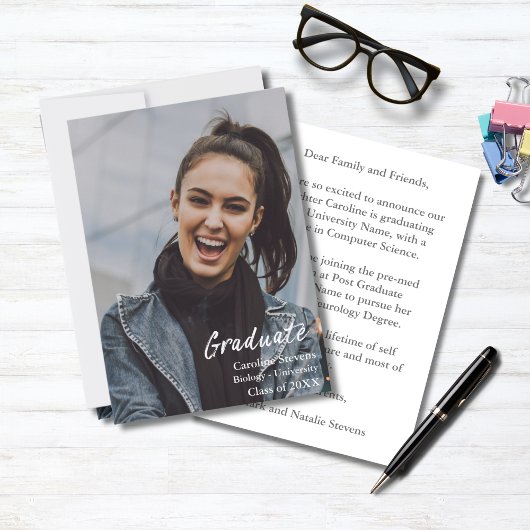 Moderne witte tekstbedekking | Foto Afstuderen Aankondiging