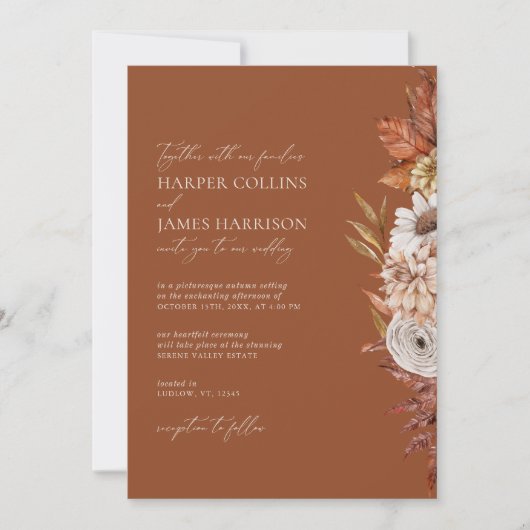 Moderne witte terracotta bloemen Boho herfst bruil Kaart (Voorkant)