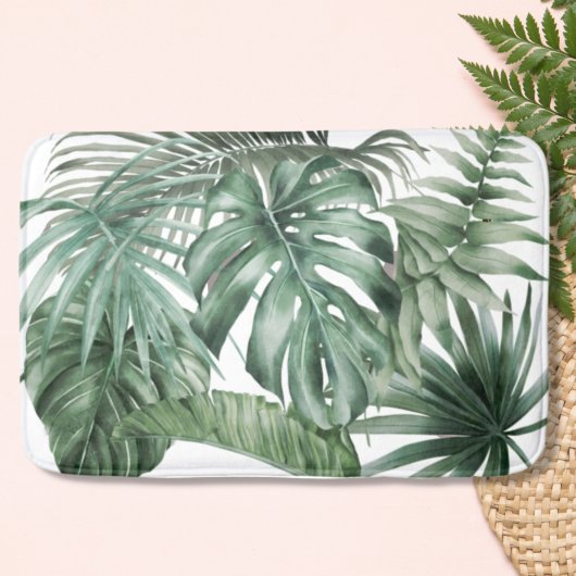 Moderne witte tropische monstera laat een patroon badmat