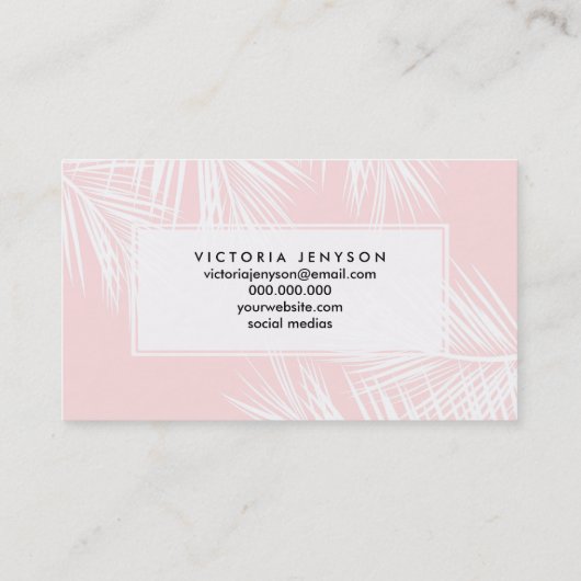 Moderne witte tropische palmboom, stijlvol roze visitekaartje (Achterkant)