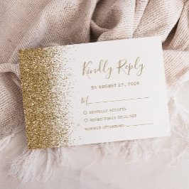 Moderne witte trouwdag met goud glitters RSVP kaartje