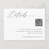 Moderne witte trouwdetails QR-code Informatiekaartje (Voorkant)