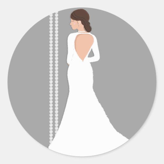 Moderne Witte Trouwjurk Bling Bruidsfeest Ronde Sticker (Voorkant)