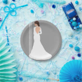 Moderne Witte Trouwjurk Bling Bruidsmeisje Papieren Bordje (Feest)