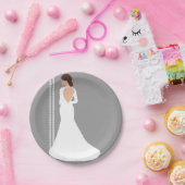 Moderne Witte Trouwjurk Bling Bruidsmeisje Papieren Bordje (Feest)