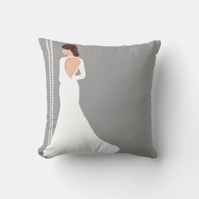 Moderne Witte Trouwjurk Bling Bruidsmodewinkel Kussen (Voorkant)