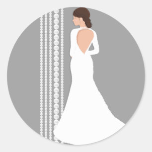 Moderne witte trouwjurk & parels bruidsuitvaart ronde sticker