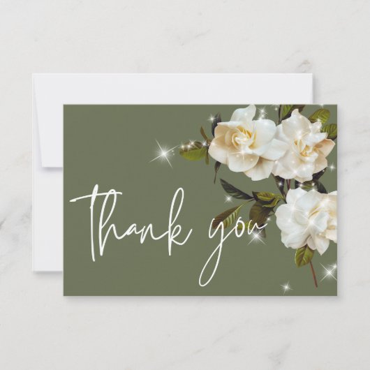 Moderne witte tuinen op Sage Sparkle bruiloft Bedankkaart (Voorkant)