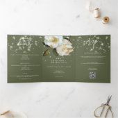 Moderne witte tuinen op Sage Sparkle bruiloft Drieluik Uitnodiging (Binnen)