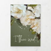 Moderne witte tuinen op Sage Sparkle bruiloft Drieluik Uitnodiging (Cover)