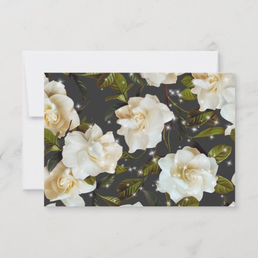 Moderne witte tuinen op zwarte sprankeling QR-code RSVP Kaartje (Achterkant)