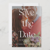 Moderne witte typografie Foto Vellum Overlay Style Save The Date (Voorkant)